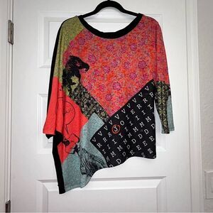 Volt Design Colore Ta Vie Mix Print Dolman Sleeve Asymmetrical Top